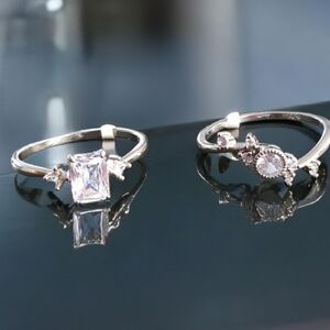 NEW Charmed Aroma Radiant Cut 3-Stone Ring & Sparkling Cluster Ring - Size 9